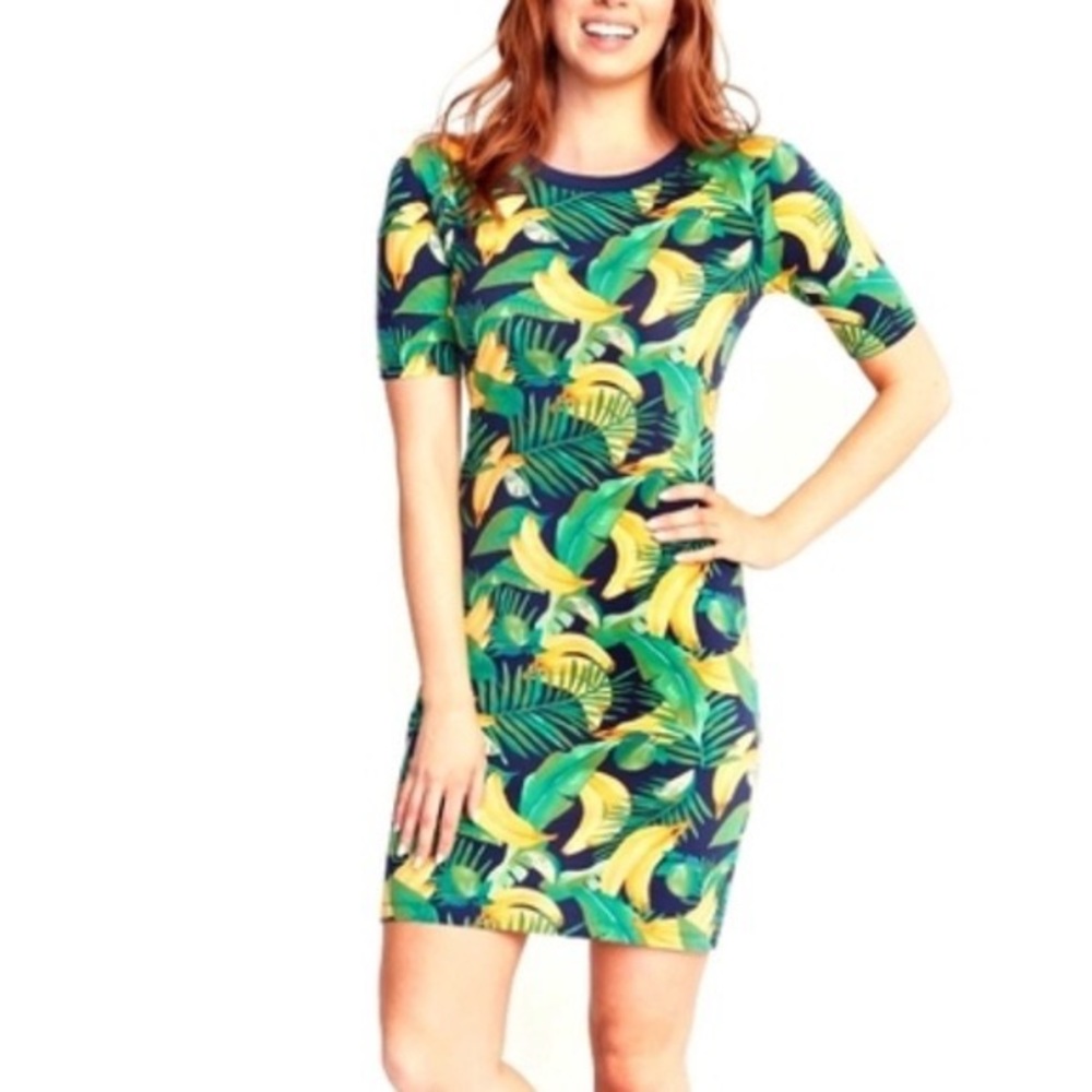 Old Navy Banana Print Crewneck T-Shirt Dress
